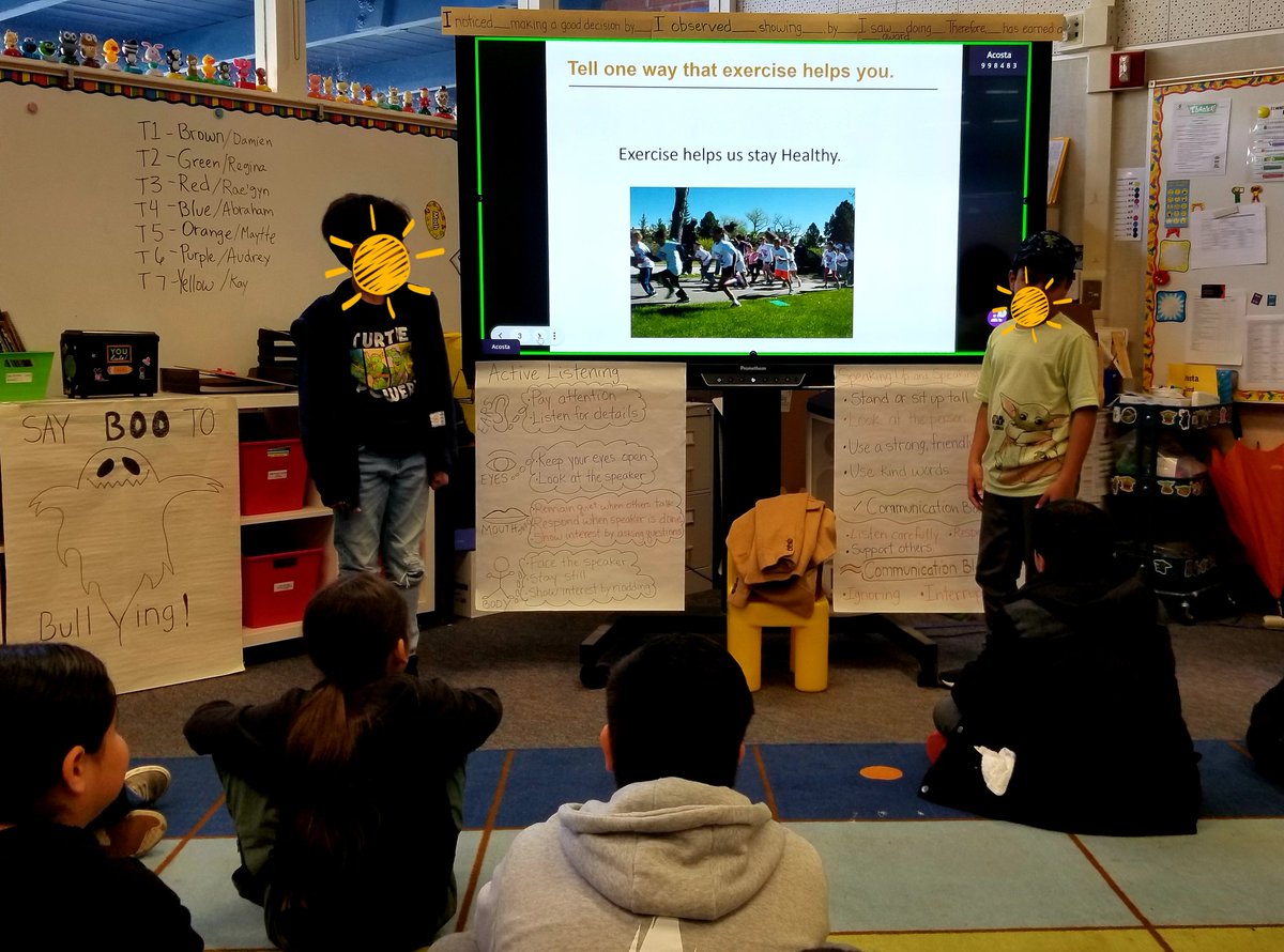 OBrienLiteracy's tweet photo. Multilingual Ss in Ms. Acosta's Emerging ELD group collaborating,  using technology,  and presenting the new language they have been learning.  They are fitness experts! @centralSBUSD @SBUSD_NEWS https://t.co/JSd9UFAJ7W