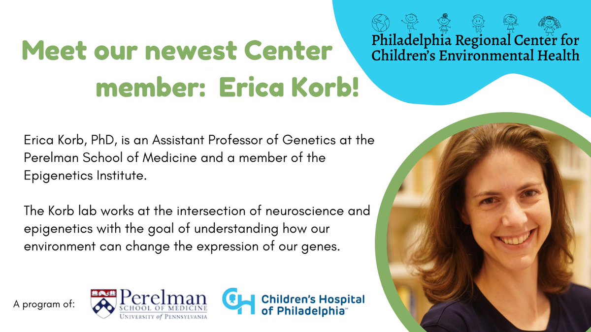 Philly's Center: Children's Environmental Health (@ceh_philly) on Twitter photo Meet our newest Center member Erica Korb, PhD from <a href="/PennEpiInst/">Penn Epigenetics</a> and <a href="/PennGenetics/">Penn Genetics</a>.
Another great children's environmental health research from <a href="/PennMedicine/">Penn Medicine</a>! Meet our newest Center member Erica Korb, PhD from <a href="/PennEpiInst/">Penn Epigenetics</a> and <a href="/PennGenetics/">Penn Genetics</a>.
Another great children's environmental health research from <a href="/PennMedicine/">Penn Medicine</a>!