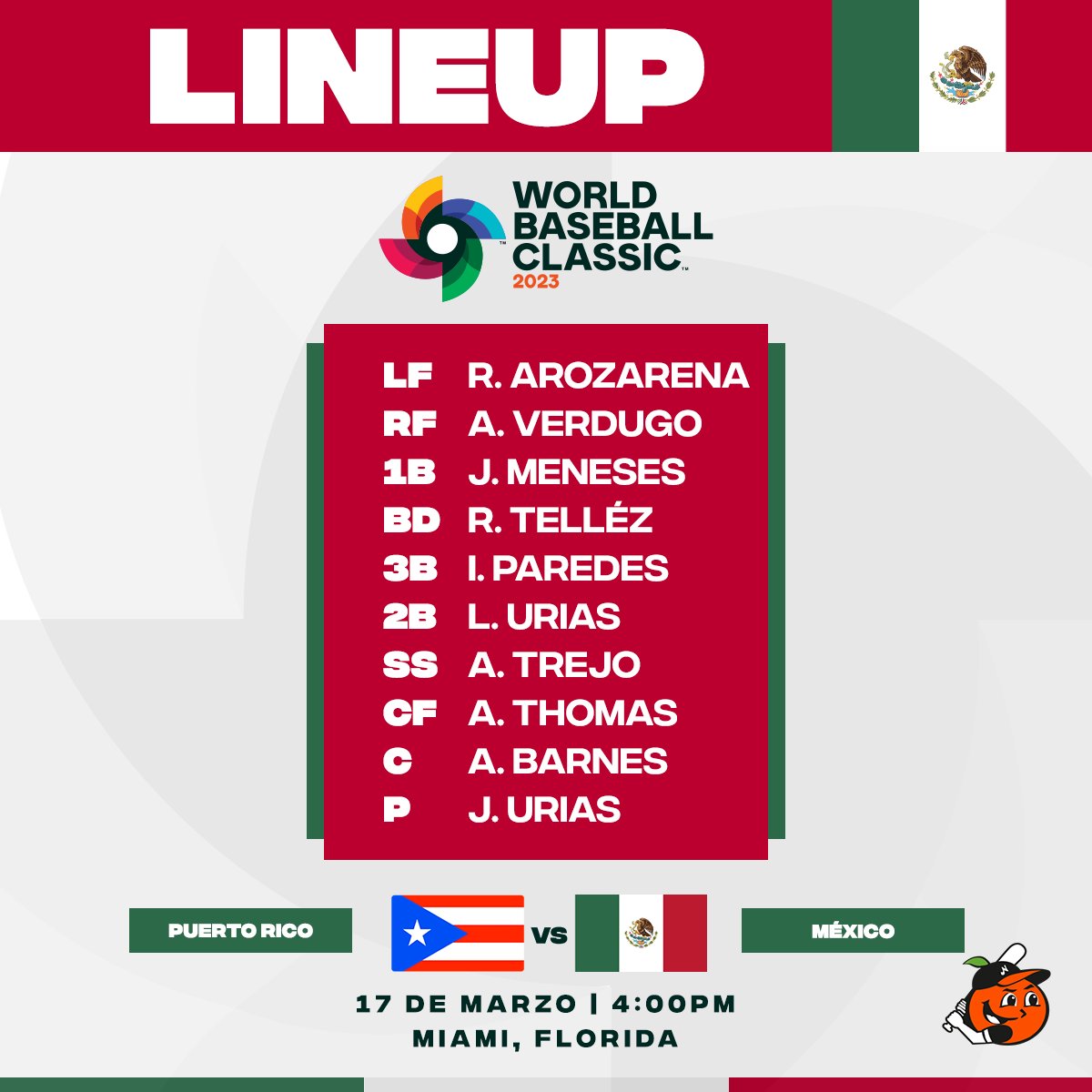 Naranjeros de 𝐇ermosillo on Twitter "¡Listo el lineup de México para