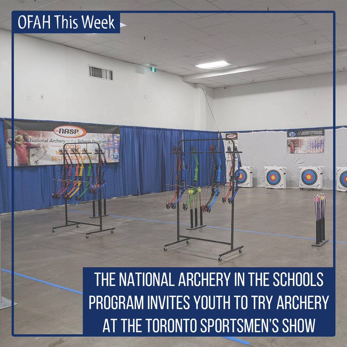 ofah's tweet photo. OFAH This Week – March 13 to March 17
 
NASP coordinator Tim Watts and the rest of the OFAH Outreach team are at the 2023 Toronto Sportsmen’s Show running an interactive booth offering youth the opportunity to try archery using NASP equipment. https://t.co/XyXL7e7J4i
