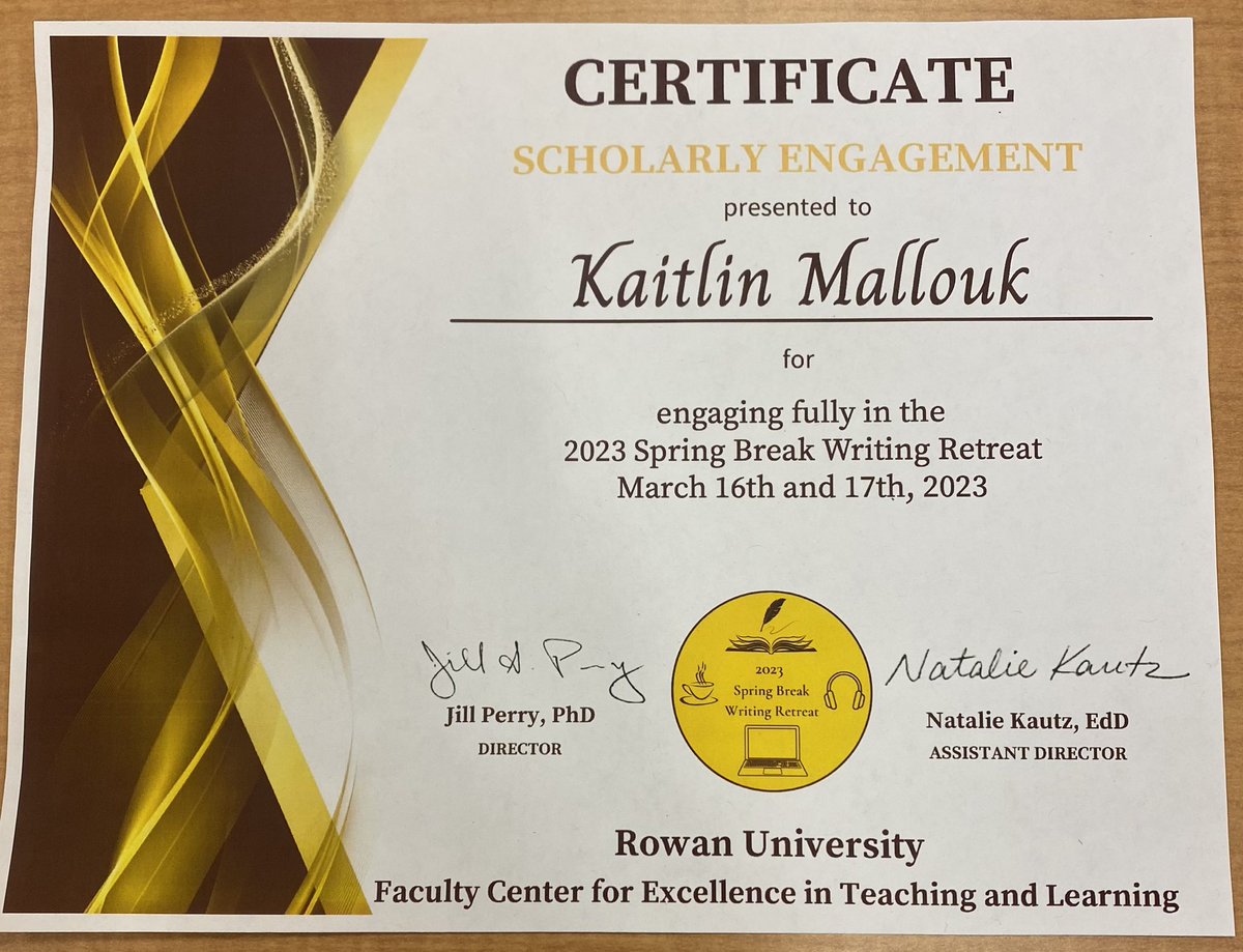 This writing retreat was a great way to get some focused work done during the break! Thanks to Rowan’s Faculty Center for the structure!