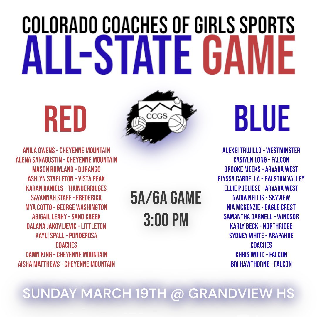 This Sunday, March 19th, <a href="/Grandview_HS/">GrandviewHS</a> 

Come celebrate these All-State Seniors

Congratulations to 5A/6A RED/BLUE TEAMS  #copreps <a href="/PGHColorado/">Prep Girls Hoops Colorado</a> <a href="/coloradopreps/">Colorado Preps</a> <a href="/girlsbballco/">GIRLS BASKETBALL COLORADO</a> <a href="/CHSAANow/">CHSAANow</a> <a href="/SportswomenCO/">Sportswomen of Colorado</a> @CoAD_Assn <a href="/aurorasports/">Sentinel Prep Sports</a> <a href="/9Preps/">9NEWS Prep Sports</a> <a href="/JeffcoAthletics/">Jeffco Athletics</a> <a href="/gazettepreps/">Gazette Preps</a> <a href="/MaxPreps/">MaxPreps</a>