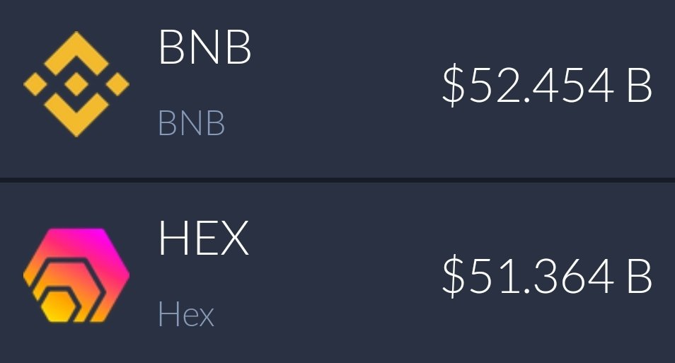 TAngent ⬣ on Twitter "HEX about to pass BNB on real market cap."