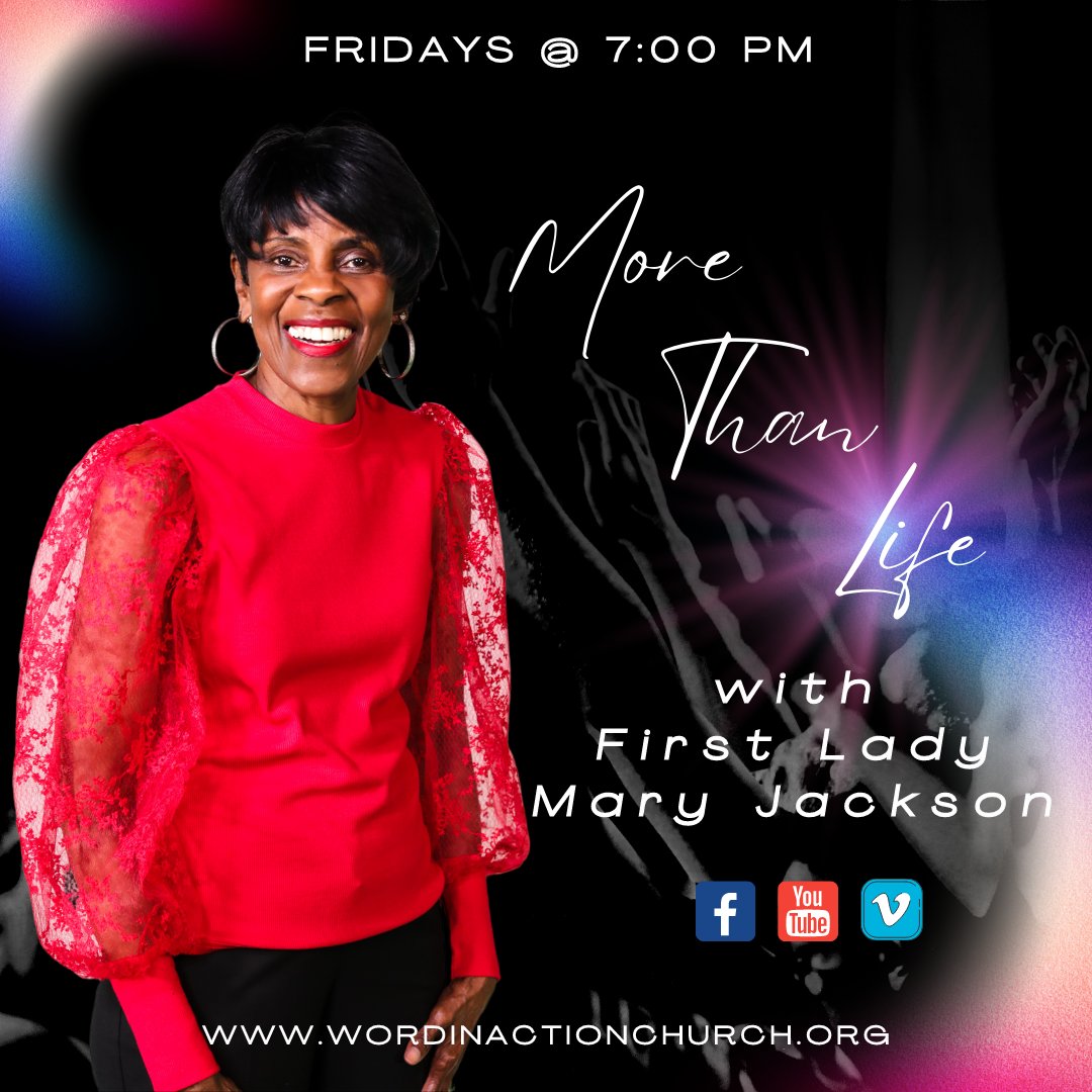 WileyJackson's tweet photo. Can you believe First Lady Mary Jackson and the WIA family is already 100 episodes in? Make sure you join us tonight for the premiere of Season 2 #MoreThanLife: an up-close and personal conversation that will surely enhance your life. Tune in on FRIDAYS AT 7:00 PM! https://t.co/AJYe0JoxBU