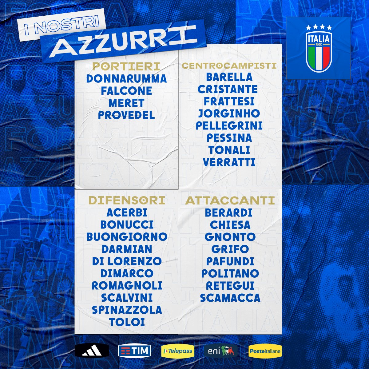 📋 📣 Roberto Mancini has called up 3️⃣ 0️⃣ players for the two #EURO2024 qualifiers against England 🏴󠁧󠁢󠁥󠁮󠁧󠁿 and Malta 🇲🇹

 #Azzurri #VivoAzzurro