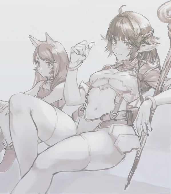 気が強そうなエルフと気弱そうな獣人の子 