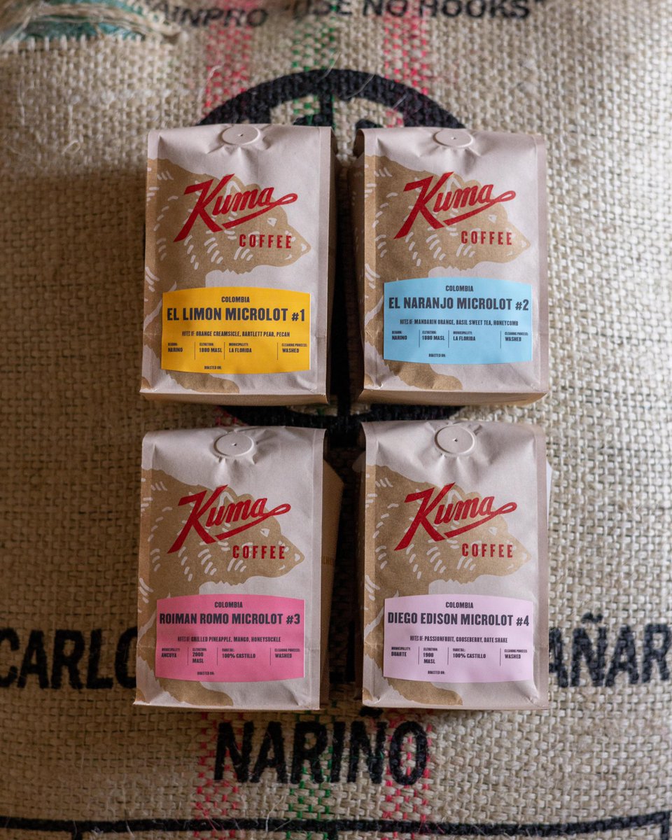 Introducing our Colombian Microlot Series:

We have purchased 4 exceedingly small micro-lots out of Nariño.
Each of these 4 parcels are 560lb lots, or 9 batches worth.

We expect each to only last 2-3 weeks.