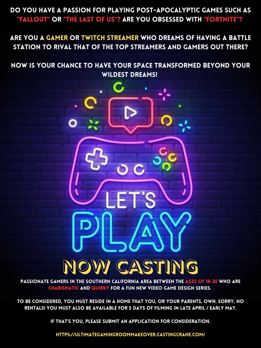 CASTING #gamers and #streamers in #southerncalifornia for a gaming room makeover! #twitch #gaming #roommakeover