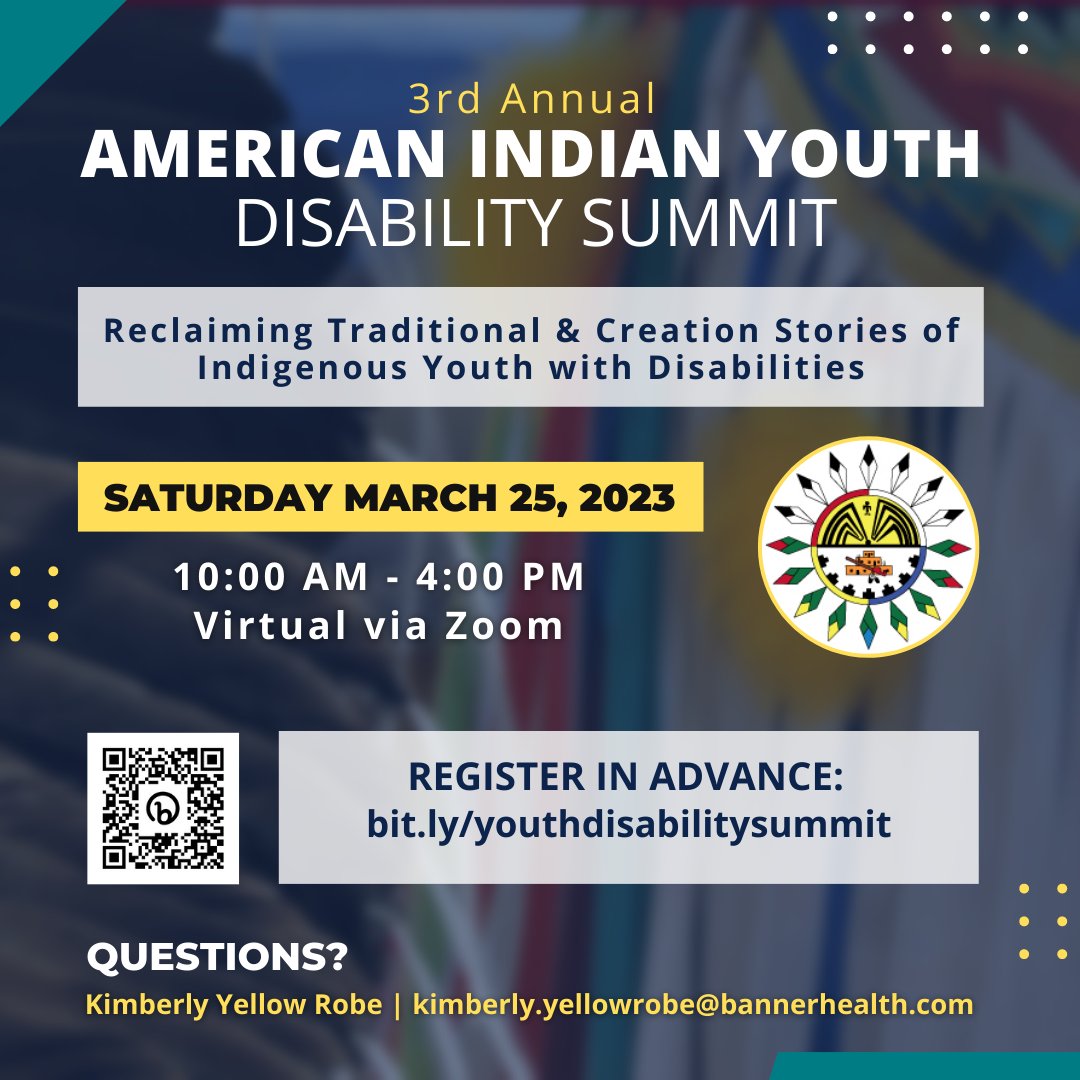 Sonoran_UCEDD's tweet photo. It's not too late to register! The University of Arizona Sonoran Center for Excellence in Disabilities is proud to partner in presenting the 3rd Annual American Indian Youth Disability Summit on March 25, 2023 from 10:00 a.m. - 4:00 p.m.

Register today: https://t.co/EBDmZoBQBC https://t.co/6ajRqZBSpg