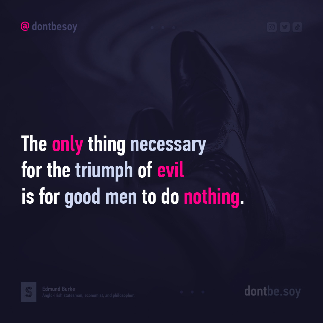 dontbesoy's tweet photo. The only thing necessary for the triumph of evil is for good men to do nothing. https://t.co/0MTVbYRX29