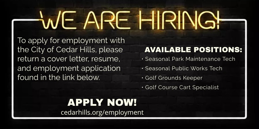 cedarhills.org/employment apply today!