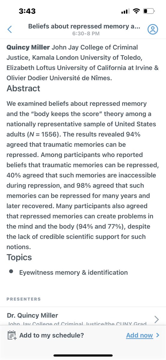 quincycmiller's tweet image. I will be presenting new work on “beliefs about repressed memory” among United States adults in tonight’s poster session at #apls2023. Hope you see you there!