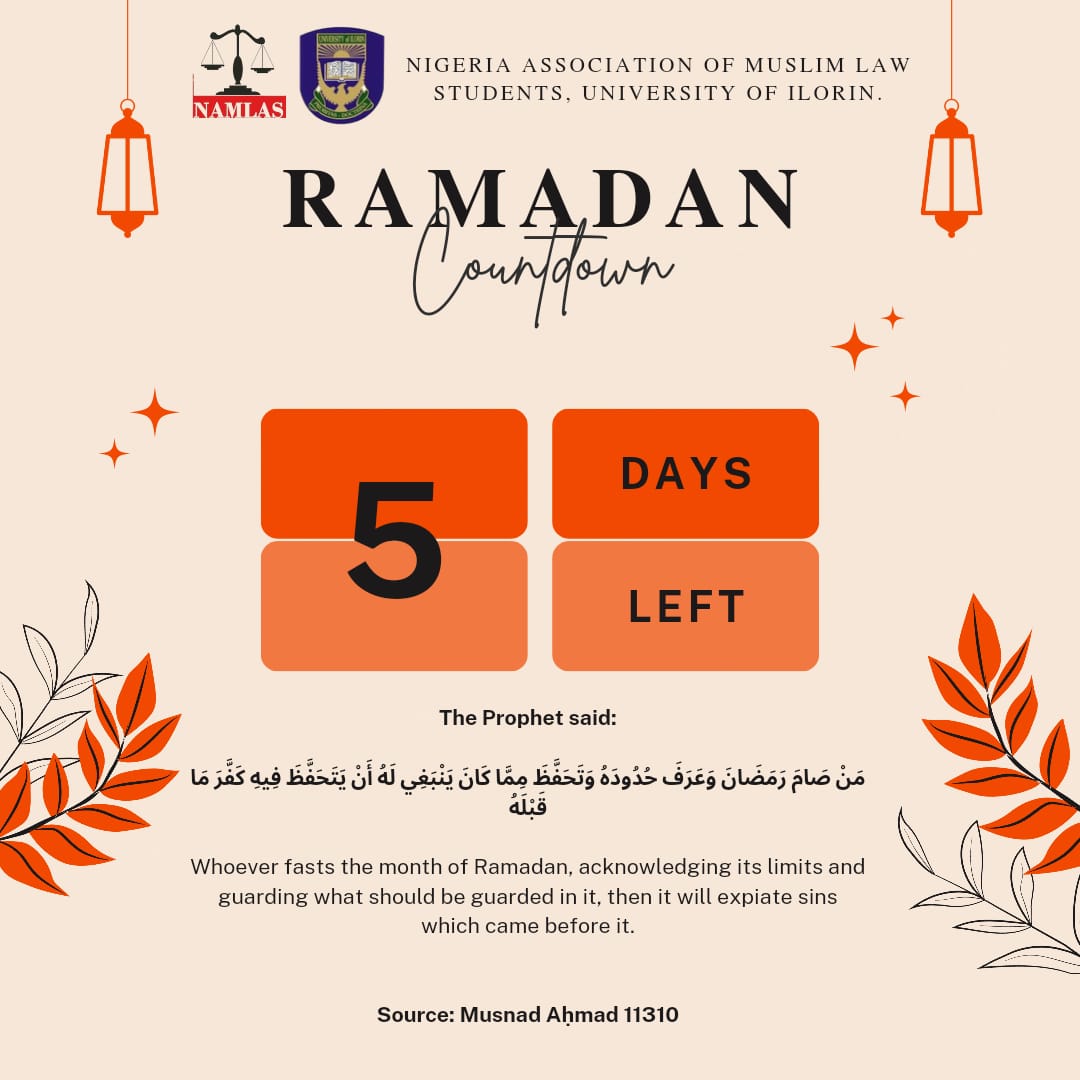 UnilorinNamlas's tweet photo. It's another day to count down😊.
Allahummma ballighna Ramadan
#5DaysToRamadan
#NAMLASUNILORIN https://t.co/8LZJCBlJcc