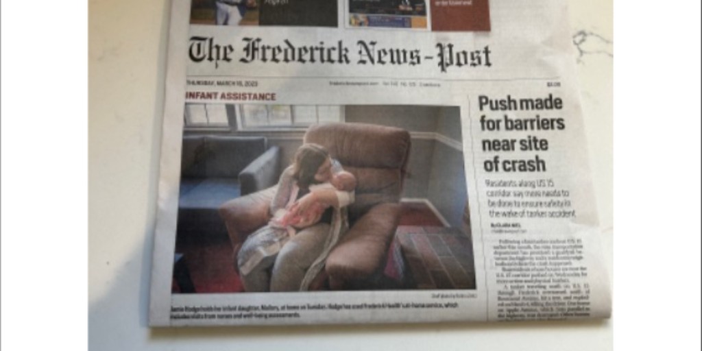 Frontpage news! The @FrederickHealth Family Connects program was featured in an @frednewspost article. We're proud help launch this program, which provides free nurse home visits to families with newborns. Read more: ow.ly/tImT50NlAGp