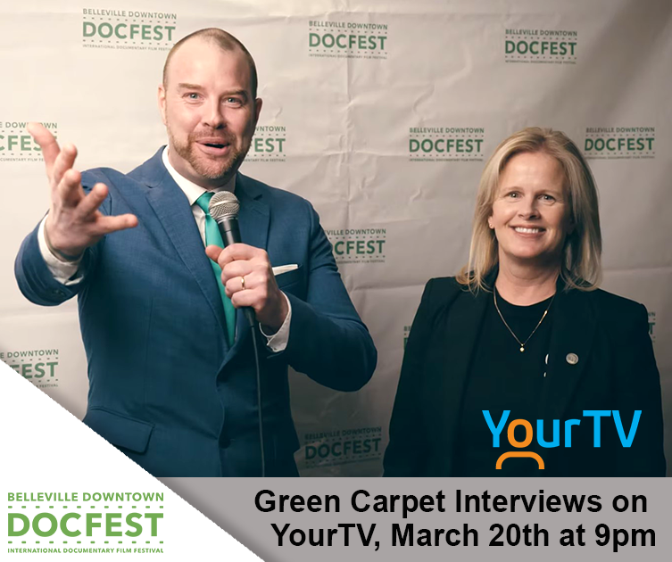 DowntownDocFest's tweet photo. Don’t miss our annual Green Carpet Interviews playing March 20 on YourTV at 9pm. MC Dug Stevenson interviews filmmakers, VIPs, sponsors and other dignitaries as they enter the Empire Theatre. We bring some tinsel town glamour to Belleville, don’t miss the replay tonight! https://t.co/yRBwij0utL