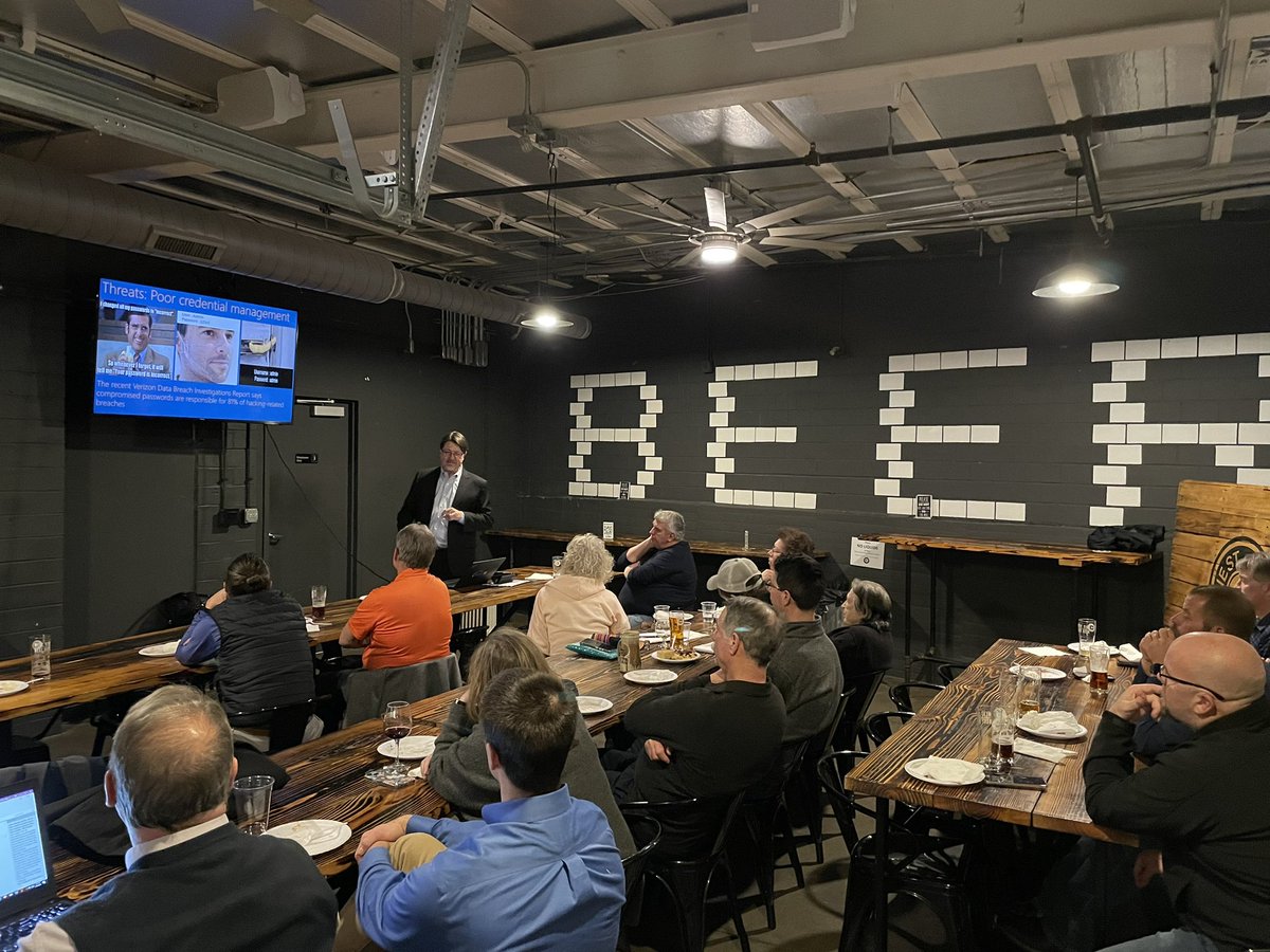 Thank you <a href="/DaveHatter/">Dave Hatter</a> for an eye opening presentation on #cybersecurity.  The only thing worry free about the meeting were the crisp beverages provided by <a href="/WestSideBrewing/">West Side Brewing</a> #learning