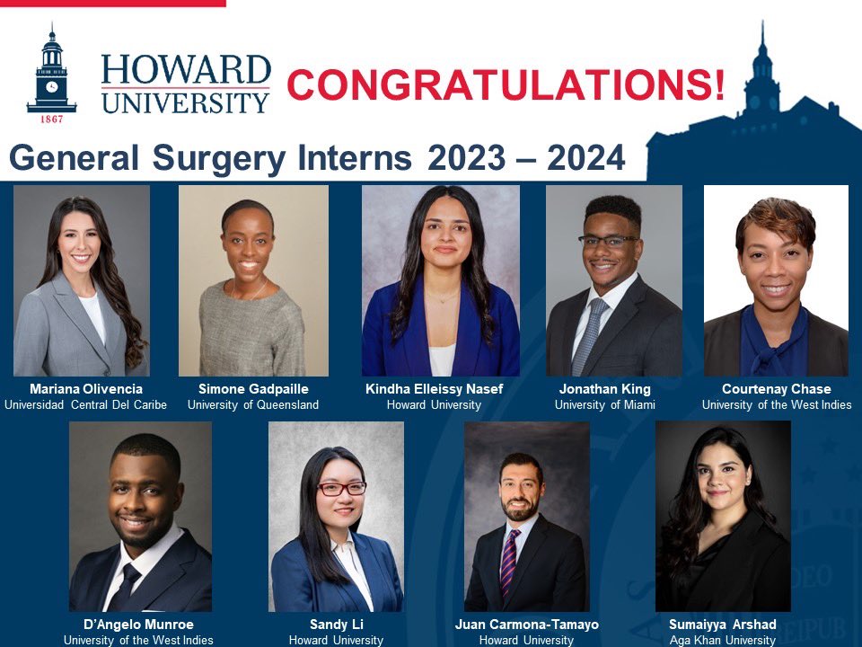 HowardUGenSurg's tweet photo. Congratulations to our newest general surgery interns!!! We are extremely excited to welcome you to the Mecca!!

#gensurgmatch2023 #Match2023 #HowardSurgery https://t.co/JiaDVk1QH9