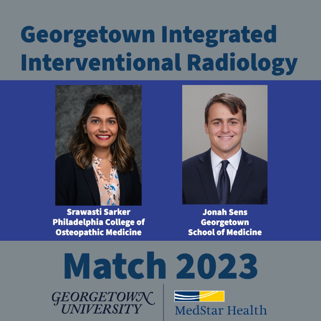 A big #Hoya congratulations to @jonahnsens and @SarkerSrawasti! We are incredibly excited to welcome you both to our @Georgetown_IR family!! #futureradres #match2023 #irad #medtwitter @theAPDIR @SIRspecialists @SIRRFS @TheNRMP