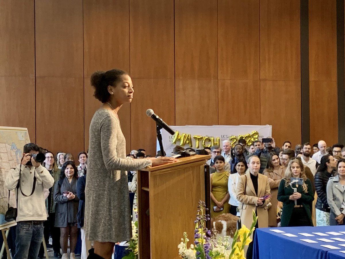 #MatchDay <a href="/UCSDMedSchool/">UC San Diego School of Medicine</a> started with a beautiful, unifying, reflective speech of gratitude and resilience by Senior Class President soon to be Dr <a href="/haley_e_moss/">Haley Moss, MD, MPH</a>. Future #Pediatrician at <a href="/radychildrens/">Rady Children's Hospital-San Diego</a> #Match2023 #MedTwitter