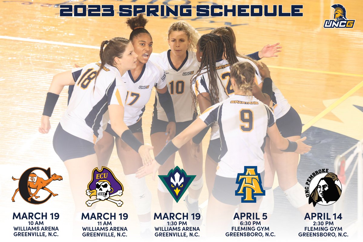 We are excited to announce our spring schedule!

We start this weekend with three matches in Greenville, NC!

Join us at home on April 5 &amp; 14 🤩

📅 go.uncg.edu/rrolkv
#letsgoG
