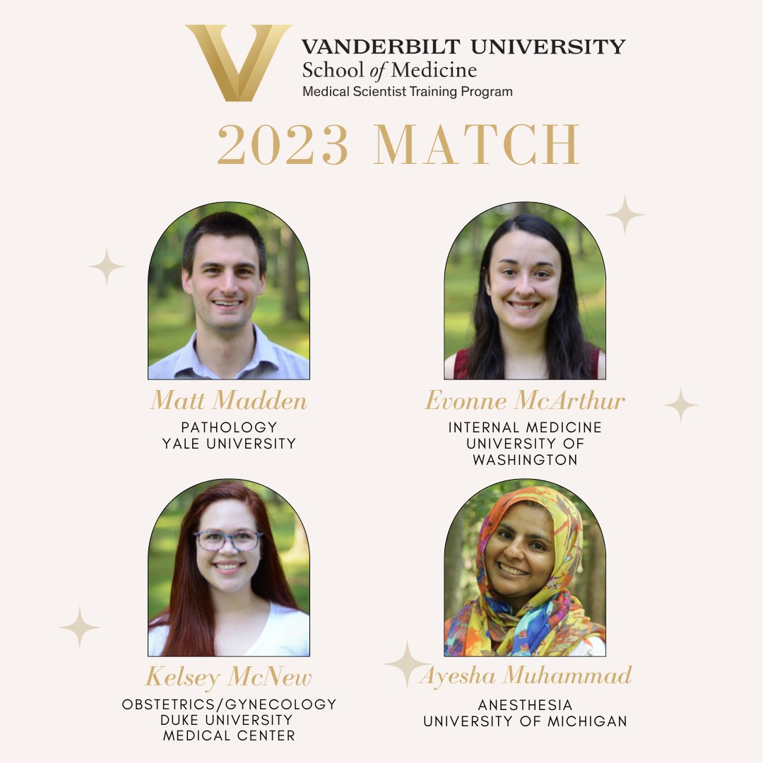 Congratulations to our all of our M4s on their #Match2023! We are so proud of you and can't wait to see what you will accomplish in your careers! (3/5) <a href="/madden_mz/">Matt Madden</a>  <a href="/EvonneMcArthur/">Evonne McArthur</a> <a href="/McNewKL/">Kelsey McNew MD, PhD</a> @Ayeshamyar #VUMatch23