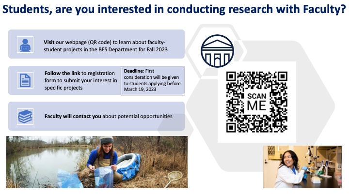 Longwood_BES's tweet photo. Students, are you interested in pursuing research with a Longwood faculty member? Scan the QR code to read about ongoing projects, then fill out the form below to let faculty know you're interested in participating in their research. Deadline-March 19, '23 https://t.co/fQHtDKH1iC https://t.co/Vbi5ECZh8v
