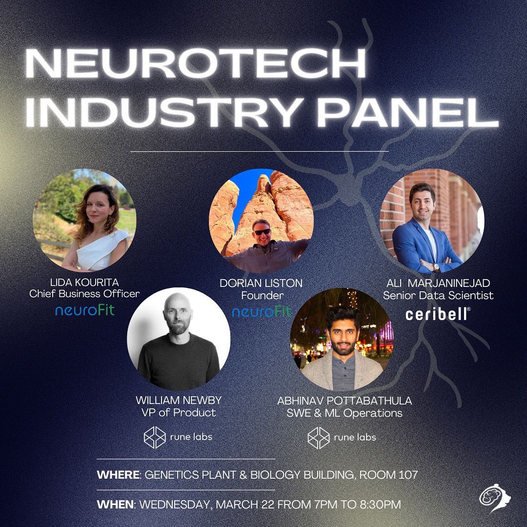calneurotech's tweet photo. We are excited to present our NEUROTECH INDUSTRY PANEL featuring speakers from cutting-edge companies in the industry! This is an excellent opportunity to learn more about their careers and the field overall. 
EVENT INFO:
Location: GPB, Room 107
Time: Wed, March 23, 7:00-8:30PM https://t.co/rxAvSOKm8L