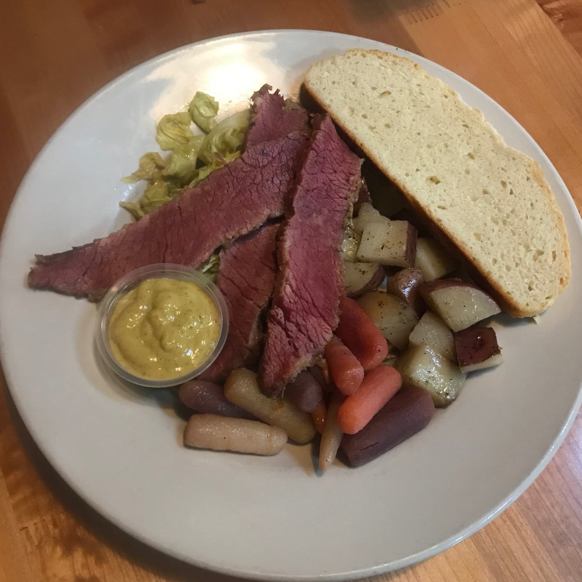Wowzer. We have been corning beef brisket for a week and the results are awesome. House corned beef and braised cabbage with roasted rainbow carrots, red potatoes served with Irish soda bread and house-made beer mustard. Spot on. #cornedbeef #craftbeer #flagstaff #stpatricksday