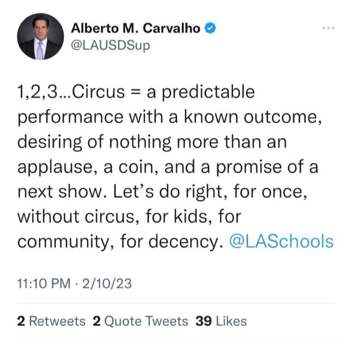 julia_furia's tweet image. Superintendent Albert Carvahlo 🤡
How it started: Calling underpaid education workers a "circus" 
How it's going: PLEASE don't strike! We want a "dignified" workforce! ✊🏾💜💛♥️🖤 #Strikeswork #Strike #FAFO  #TeachableMoment @SEIULocal99 @UTLAnow 

abc7.com/lausd-strike-s…