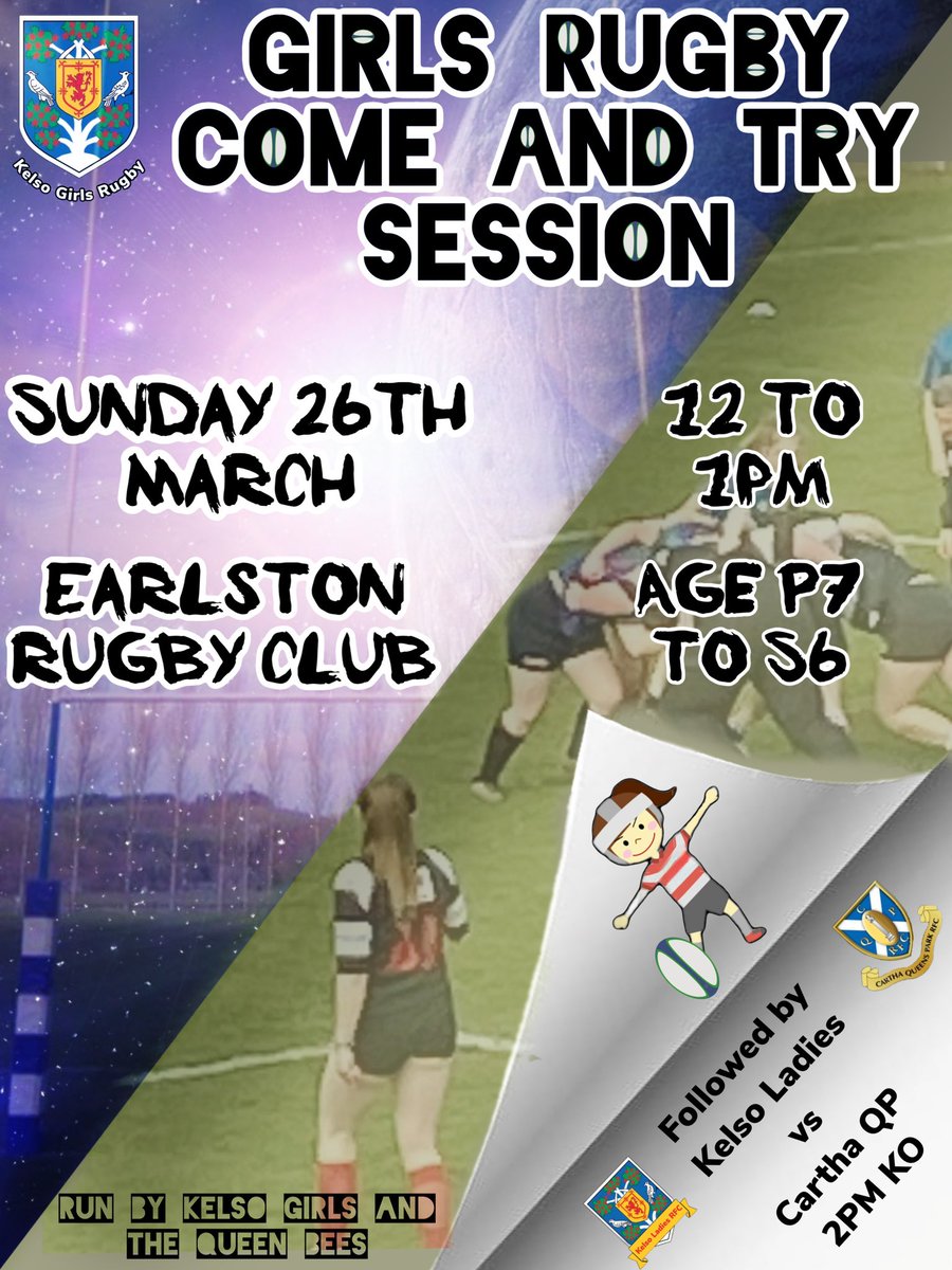 Come and try Girls session at <a href="/EarlstonRFC/">Earlston RFC</a>  followed by the Kelso Ladies Cup game.

🏉🏉🏉

<a href="/KelsoRugby/">Kelso RFC</a> 
<a href="/kelsohighschool/">Kelso High School</a> 
@EarlstonHighSch 

#ifyoucanseeityoucanbeit
