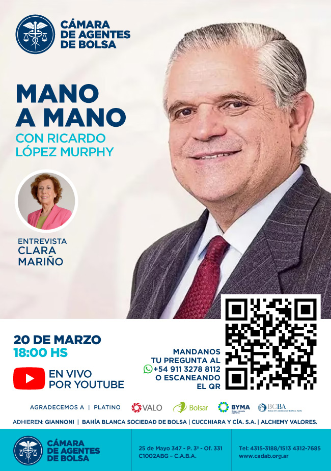 EstudioMosin's tweet photo. #RT @AgentesDeBolsa: Este 20 de Marzo comienza el ciclo "Mano a mano con..." Invitado de esta edición Ricardo López Murphy.

Analizando la situación económica y política junto a Clara Mariño.

18hs. Vía YouTube, inscripciones en https://t.co/bjcqIgVxHO
… https://t.co/iwiDLYJtui