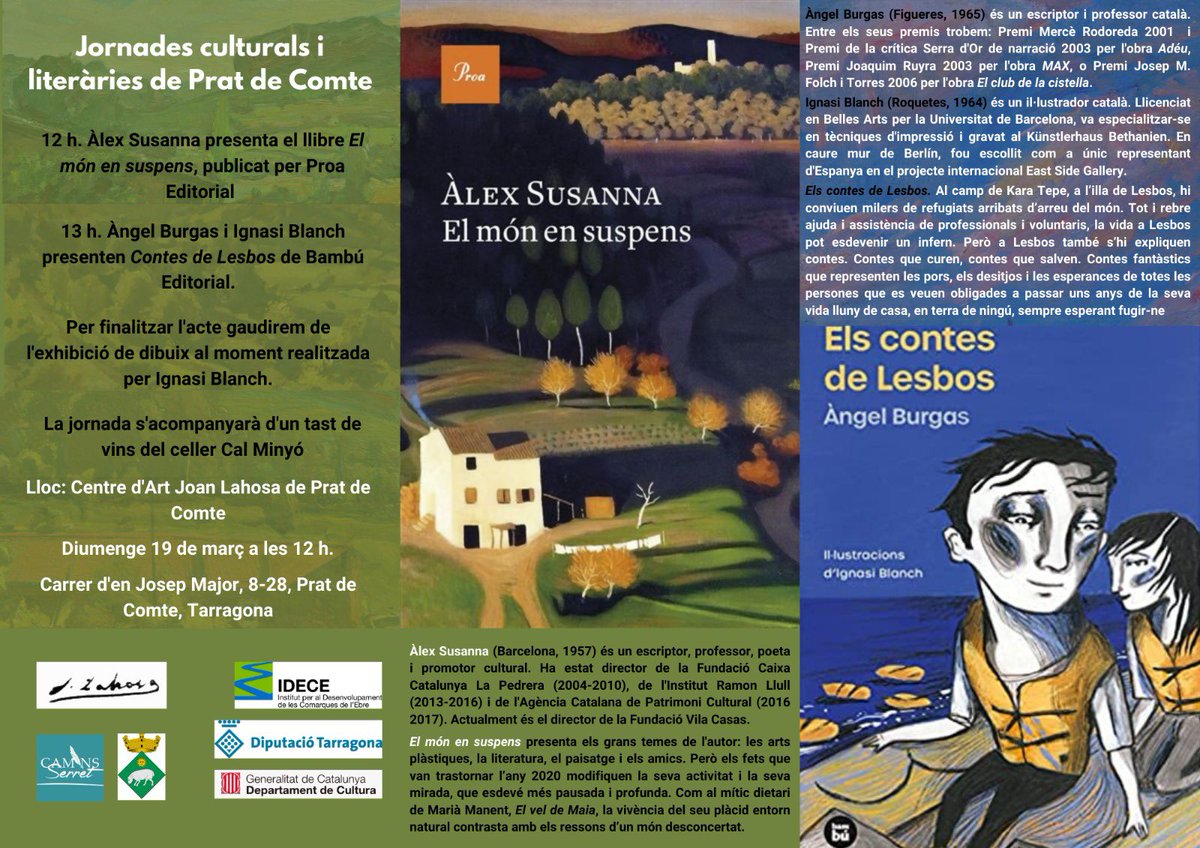 Aquest diumenge dia 19 us esperem a aquest esclat de cultura imprescindible a la pre-primavera a Prat de comte amb @Alex_Susanna @BurgasAngel @BlanchIgnasi