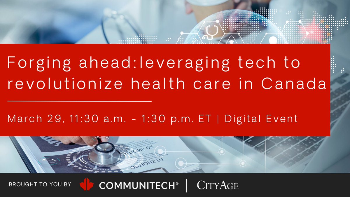 I look forward to connecting with some of health care’s influential minds to discuss how to better position our health systems for success. Thank you @CityAge @Communitech for highlighting how tech can transform Canadian health systems. Join us March 29: bit.ly/3JKC2Gb