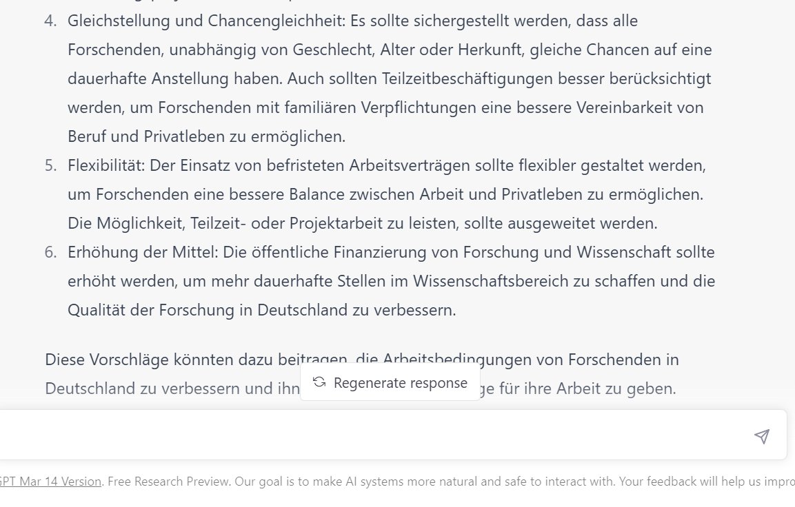 @CaroWagner_in <a href="/AmreiBahr/">Amrei Bahr ist längst woanders 🦋</a>  ChatGPT hat mir in zehn Sekunden durchdachtere Vorschläge für die Änderung des #WissZeitVG ausgespuckt. Hätte das BMBF das nicht einfach auch machen können? #IchBinHanna