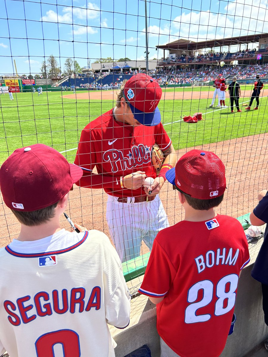 Donny James (@jamesphillies37) on Twitter photo Annual Clearwater Spring Training Trip……Landon set a new personal record of getting 14 balls during BP from Phillies and Tampa players…plus Stott, Castellanos, & Harrison autographs. Thanks <a href="/Phillies/">Philadelphia Phillies</a> Annual Clearwater Spring Training Trip……Landon set a new personal record of getting 14 balls during BP from Phillies and Tampa players…plus Stott, Castellanos, & Harrison autographs. Thanks <a href="/Phillies/">Philadelphia Phillies</a>