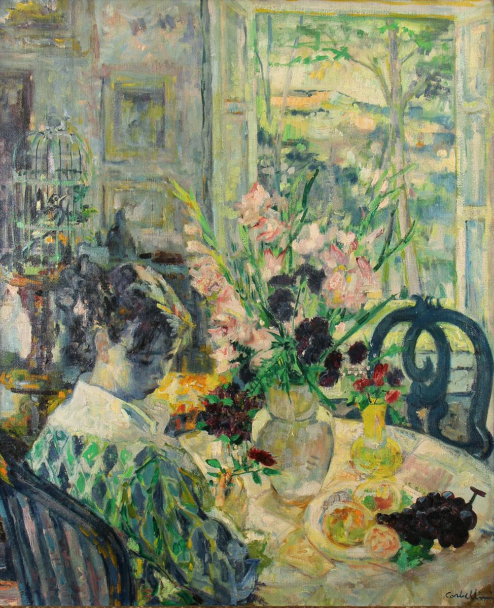 Celebrating St. Patrick’s day and admiring the variety of lush green shades in this beautiful post-impressionist portrait of a young woman by the artist Luigi Corbellini (1901-1968). To see the painting click here: conta.cc/3Tmunk #postimpressionist #postimpressionism