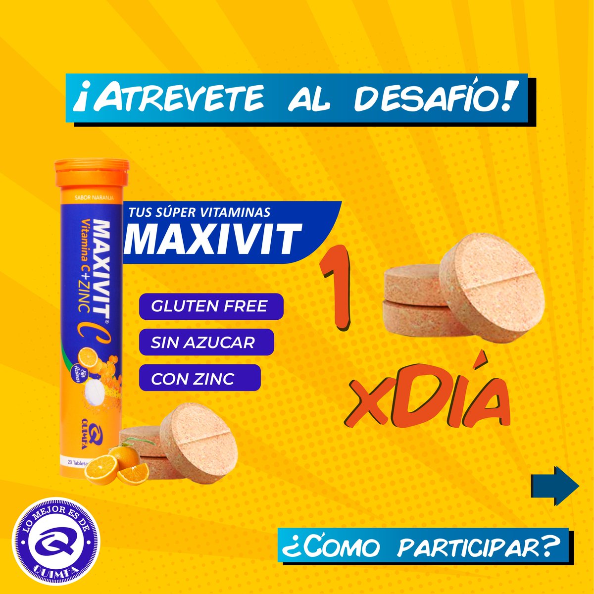 QuimfaSA's tweet photo. ¡Atrevete al desafío Maxivit! 😏

Enterate más en nuestro perfil de Instagram https://t.co/2uGmnglNfp 👈 https://t.co/zEmRE75WsQ