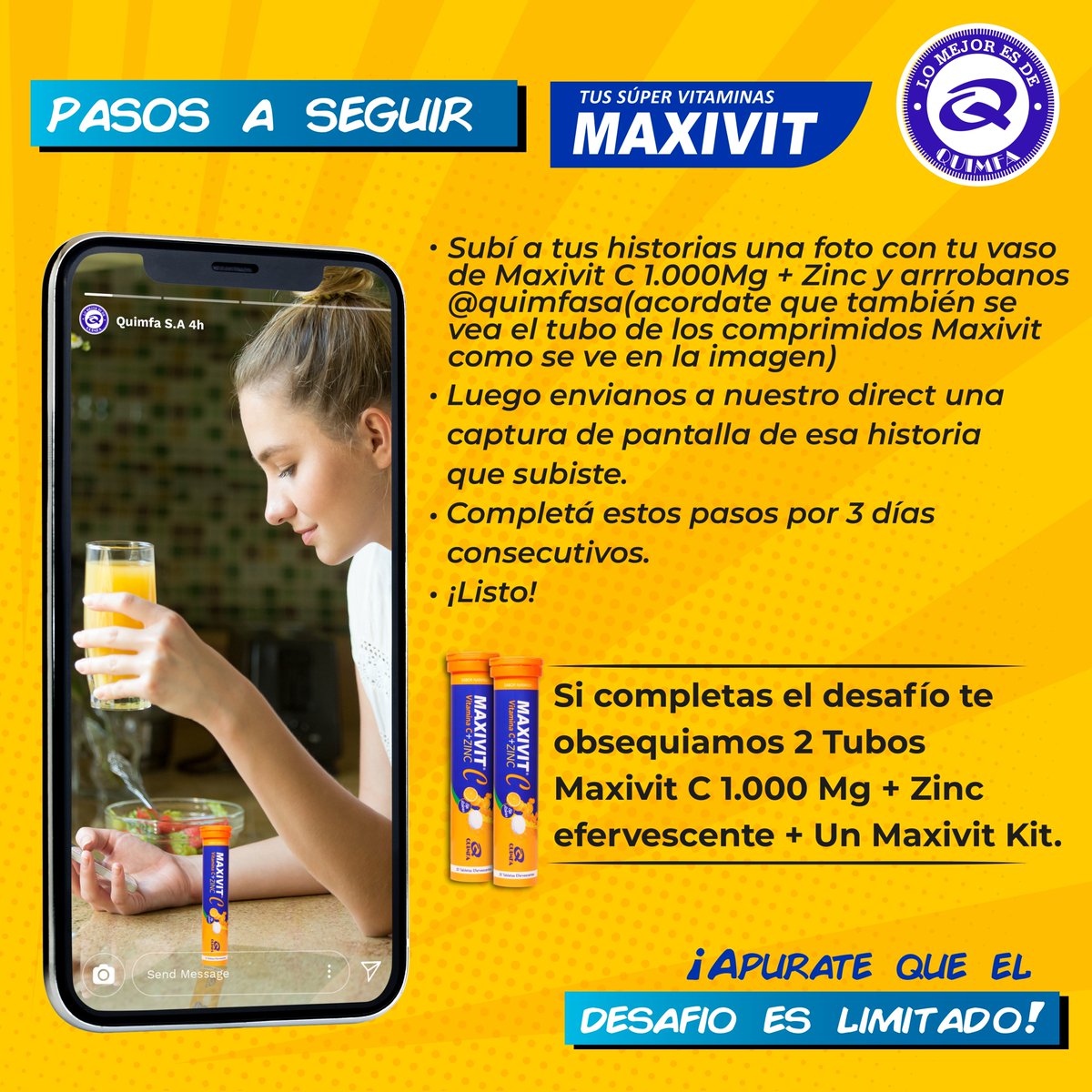 QuimfaSA's tweet photo. ¡Atrevete al desafío Maxivit! 😏

Enterate más en nuestro perfil de Instagram https://t.co/2uGmnglNfp 👈 https://t.co/zEmRE75WsQ