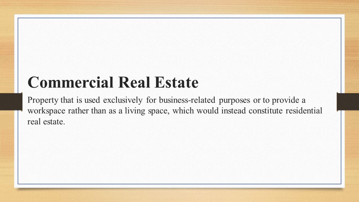 AHA_LLC's tweet photo. #WordOfTheDay: #Commercial #Real #Estate: Property that is used exclusively for business-related purposes or to provide a workspace rather than as a living space.

#smartereveryday #words #intelligence #dictionary #learn #smart #RealEstate https://t.co/j3umqcMys8