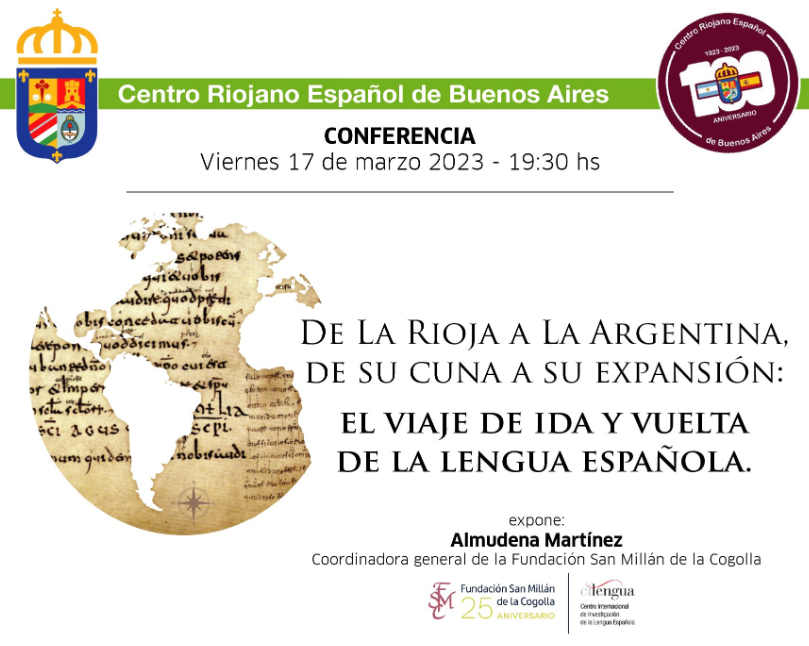 La coordinadora general de la Fundación San Millán ofrece hoy en el Centro Riojano de Buenos Aires (Argentina) la conferencia «De La Rioja a la Argentina, de su cuna a su expansión: el viaje de ida y vuelta de la Lengua Española».

<a href="/RiojanoAs/">CentroRiojanodeBsAs</a> 
#SanMillándelaCogolla