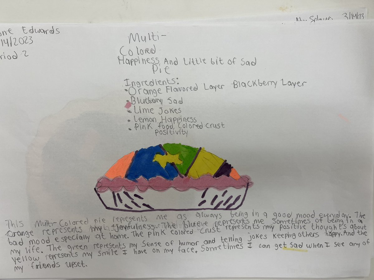 mssh_hawks's tweet photo. Culinary students created a recipe for a pie based on their feelings, in honor of pi day. #iammiamisprings
@MDCPSOperations #MDCPSRestorativePractices #MDCPSConnectB4Curriculum #ConnectionsFirst #MDCPScheck2connect @STEAMDesignated @MDCPSSTEAM @MDCPS_MHS @StdtSvcsMDCPS https://t.co/KVfq2tDu8V