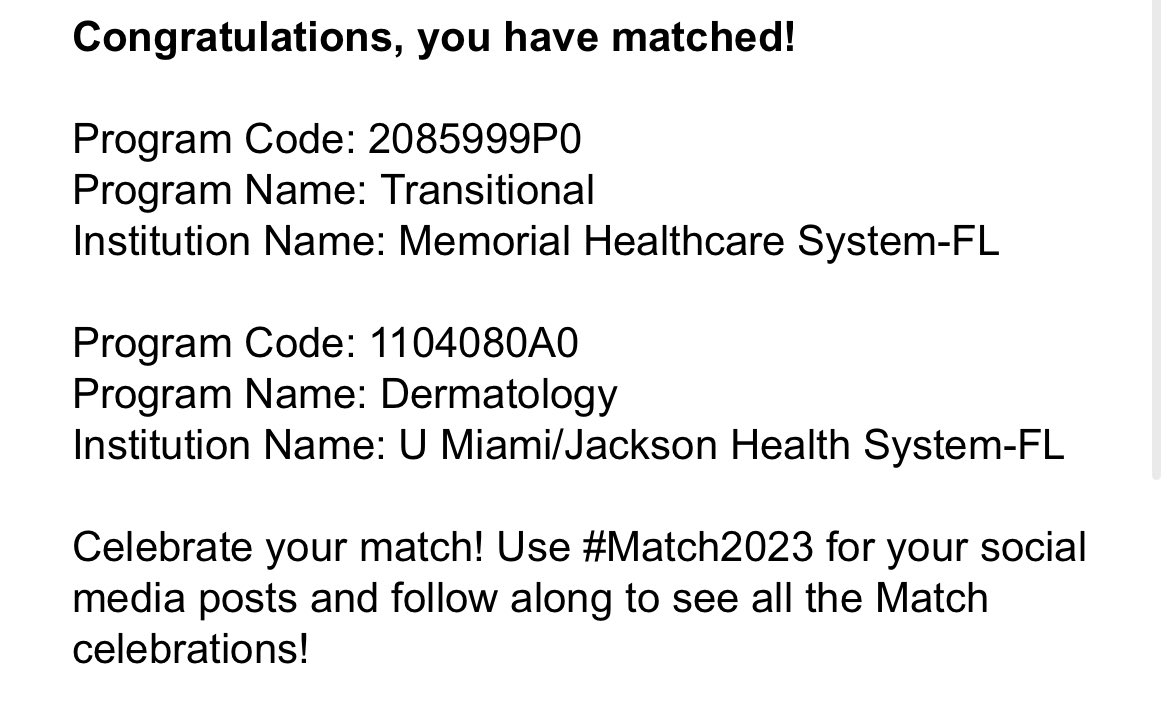 Matched at my number 1 choice! University of Miami for Dermatology! God is so amazing. I can’t thank my family, fiancé, friends and mentors enough for the endless support they have given me during this journey. 💚🧡🫶🏾 #Match2023 #dermtwitter #MedTwitter