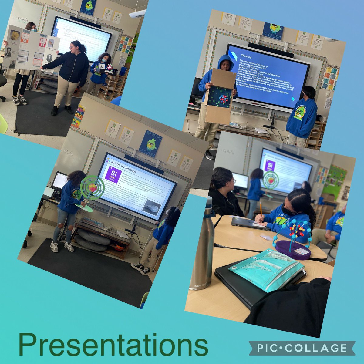 Teach_Blake's tweet photo. Independent Projects and Learning through choice. Students connected their world to elements and provided each other feedback  #ScienceIsLit🔥 #peerfeedback  @BSTEMhartford @PrincipalBSTEM https://t.co/4NvdRLI2xg