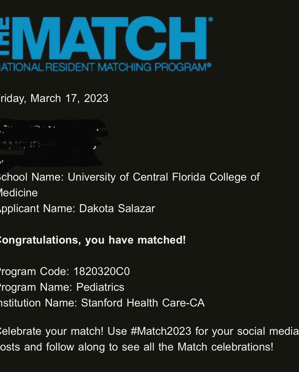 Today felt like a dream. From not being sure if I was going to even attend Match Day because I was sick, to matching at my #1 choice, <a href="/stanfordpedsres/">Stanford Pediatrics Residency Program</a> Thank you to all my friends and family for the support over these last 4 years! I’m coming back home to CA 😭
