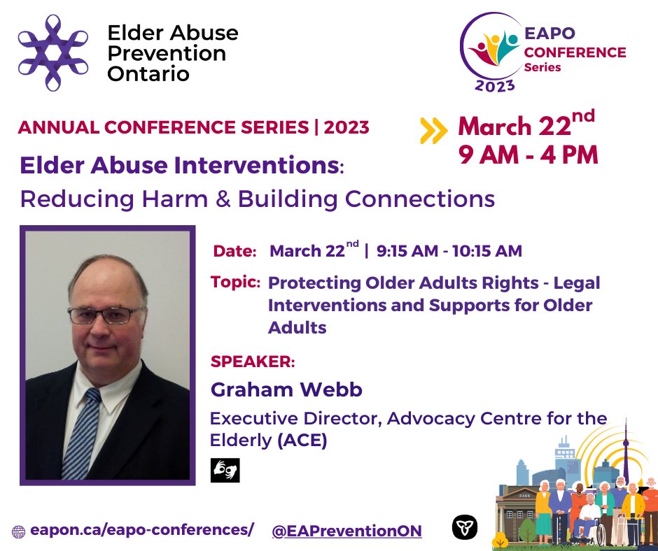 ✅ Annual Conference Series. Elder Abuse Interventions: Reducing Harm &amp; Building Connections
✅ Meet our Speaker:
⭐️Graham Webb - Executive Director, <a href="/acelawyers/">ACE</a> 
📅 Block your calendar: March 22
📝 View the agenda and register to attend ▶️ pheedloop.com/eapon/site/hom…
#elderabuse