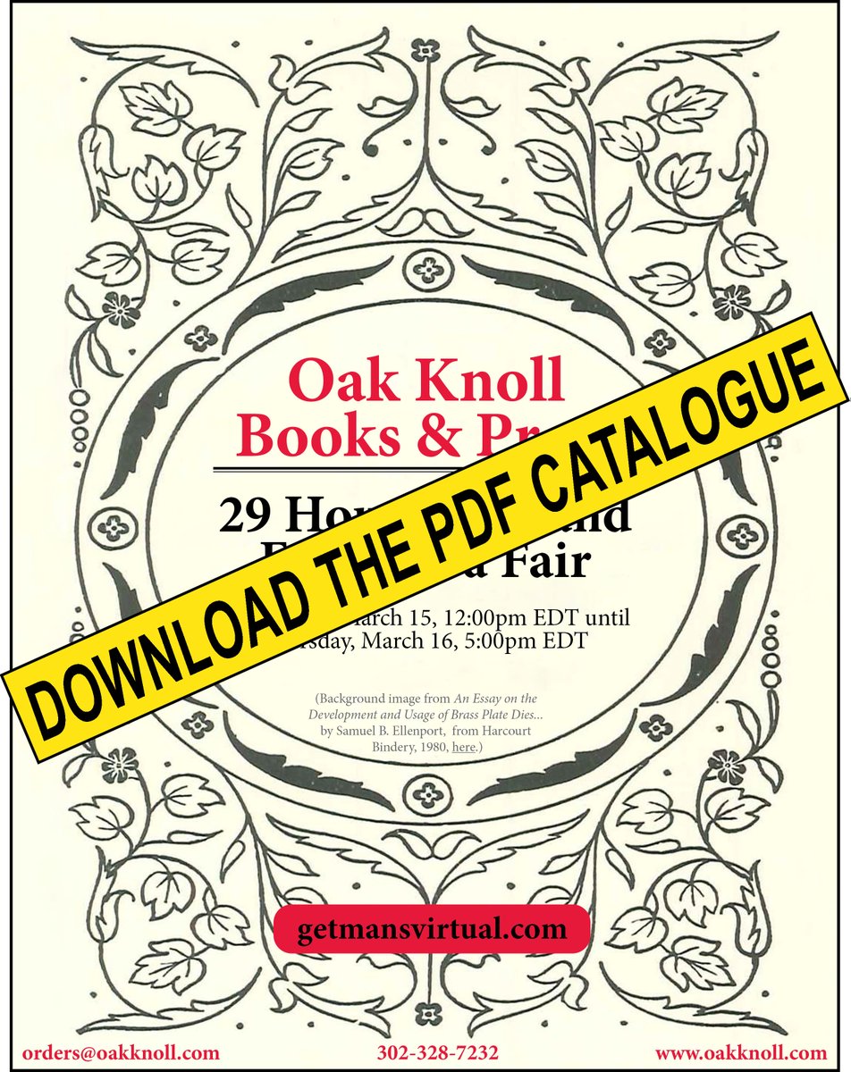 oakknollbooks's tweet photo. Missed Getman's virtual 29 Hour Book & Ephemera Fair? Download our PDF Catalogue to see all the titles featured in our booth!
https://t.co/iS6eLUZTIx
#oakknollbooks #oakknollpress #booksaboutbooks #rarebooks #antiquarianbooks #virtualbookfair #books #printing #bookbinding https://t.co/f7hairBRzK
