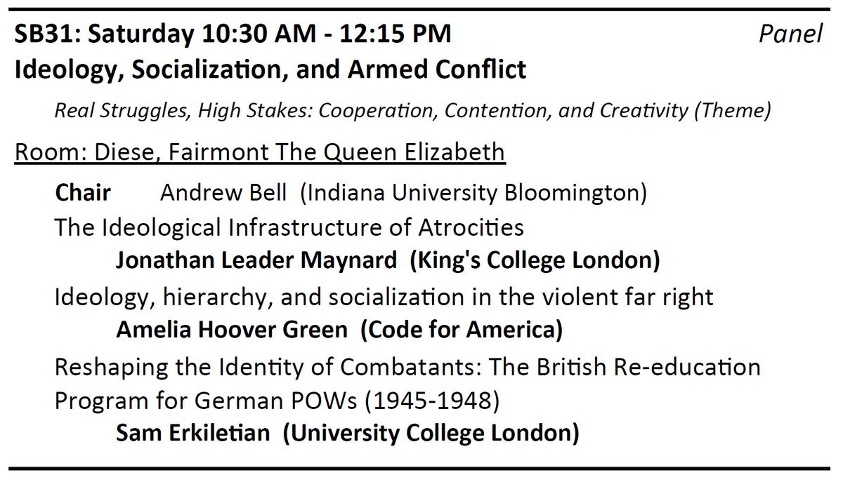 If you're at #ISA2023 hosted by <a href="/isanet/">ISA</a> and are interested in ideology and violence, come along to our Saturday panel at 10.30am with <a href="/SErkiletian/">Sam Erkiletian</a> and <a href="/AndrewBellUS/">Andrew Bell</a> presenting great work!