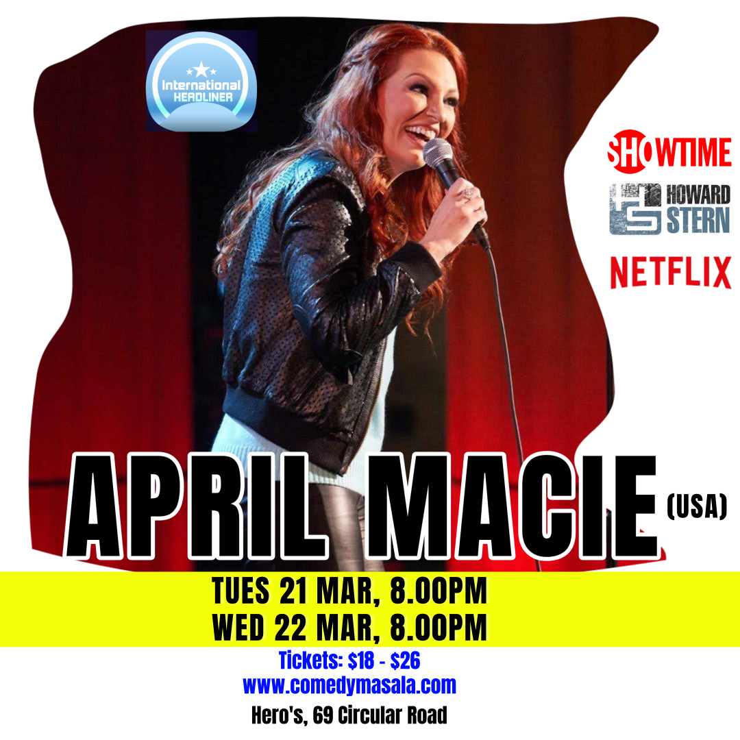 ComedyMasala's tweet photo. Catch @aprilmacie in a special 2 show run in Singapore! 

April is hilarious, and has appeared on 'Tiffany Haddish: They Ready', Snoop Dogg's Bad Girls of Comedy &amp; NBC!

Tues 21 Mar, 8pm
Wed 22 Mar, 8pm

Tickets $18 - $26
https://t.co/ugpRBSzG6c

Dinner &amp; Drinks avail all night! https://t.co/INVlSAmnrL