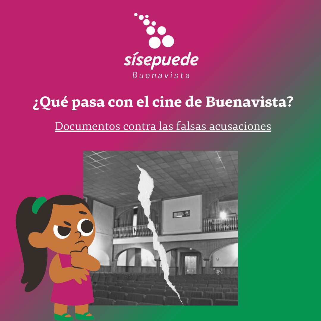 sisepuedebta's tweet photo. 🤔 ¿Qué ha pasado con el #cine de #Buenavista?

‼️Aportamos documentación oficial para evitar los bulos que han circulado en los últimos días 🤥

#Sísepuede https://t.co/9WxJR2CSG5