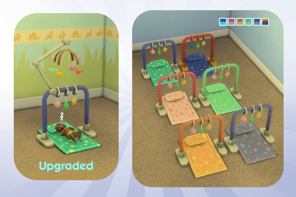 Introducing... 🍼 Infant Playmat "The DangleMaster Deluxe" (Functional + Base Game compatible) 

DOWNLOAD - patreon.com/posts/infant-p…

#TheSims #TheSims4 #Sims4Infantsupdate #Sims4cc #TS4 #TS4MM #TS4CC #MAXISMATCH #growingtogether #Sims4Infants